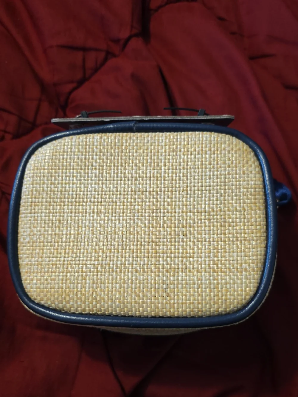 Trina Turk Woven Straw Case with Navy Dot Accents
